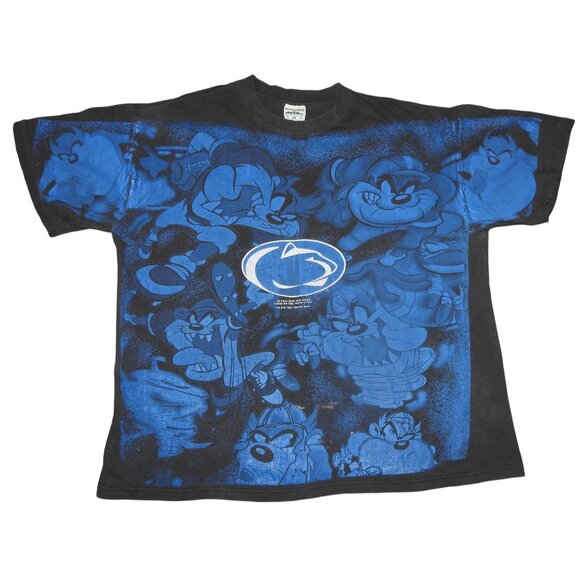 Vintage 1997 Penn State Looney Tunes Taz AOP T-Shirt Men's XL Made in USA - Picture 1 of 7